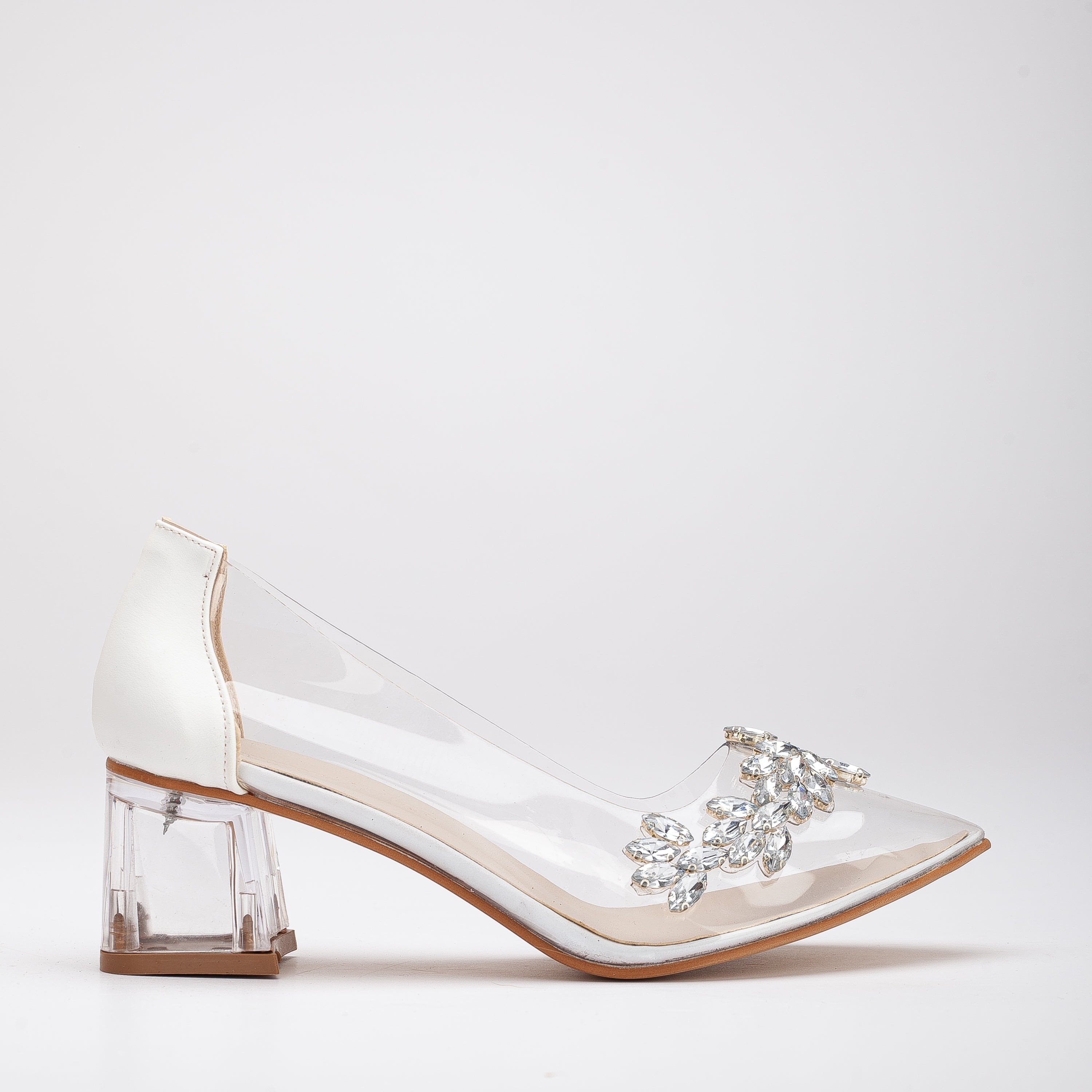 Buy White Embellished Dance Diva Transparent Block Heels by Adorn My Wish  Online at Aza Fashions.
